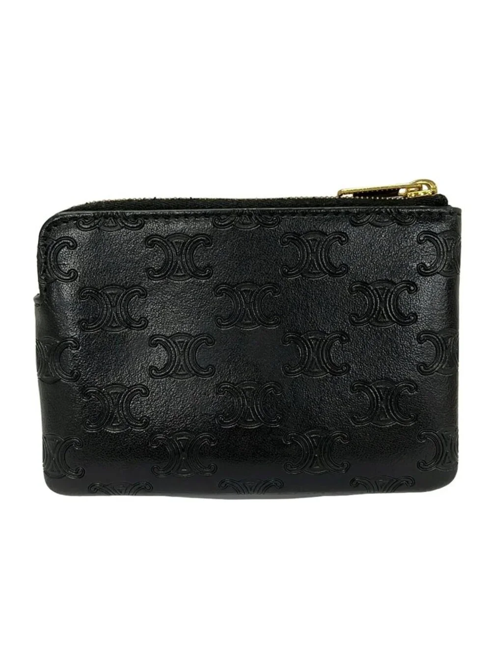 Celine Coin Case Black Gold Triomphe Leather